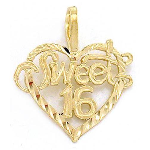 Sweet 16 Charm 16mm & 18" Chain 14k Gold