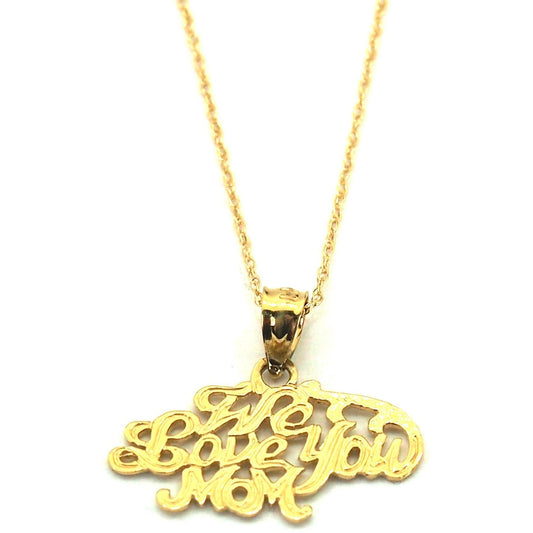 We Love You Mom Charm 16mm & 18" Chain 14k Gold