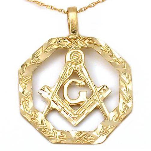 Freemason Charm 25mm & 18" Chain 14k Gold