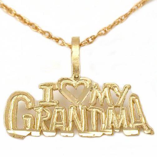 I Love My Grandma Charm 11mm & 18" Chain 14k Gold