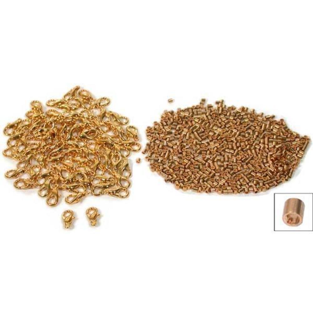 72 Gold Plated Lobster Clasps & 144 Crimp Beads New