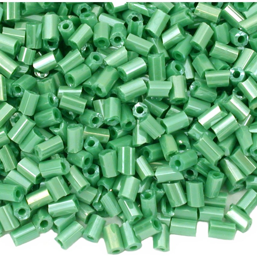 Bugle Glass Beads Pearl Green #1 80 Grams