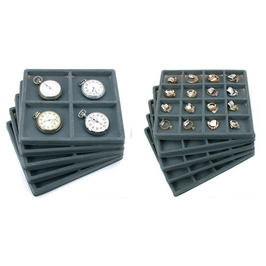 10 Gray Jewelry Display Tray Inserts  4 Slot & 16 Slot Trays included in Kit