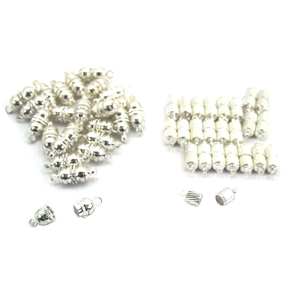 Magnetic Silver Plated Barrel & Bead Clasp Necklace Bracelet Findings Kit 44 Pcs