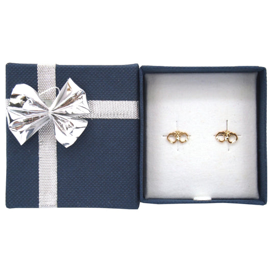 14K Yellow Gold Handcuffs Earrings with Bow Tie Jewelry Gift Box