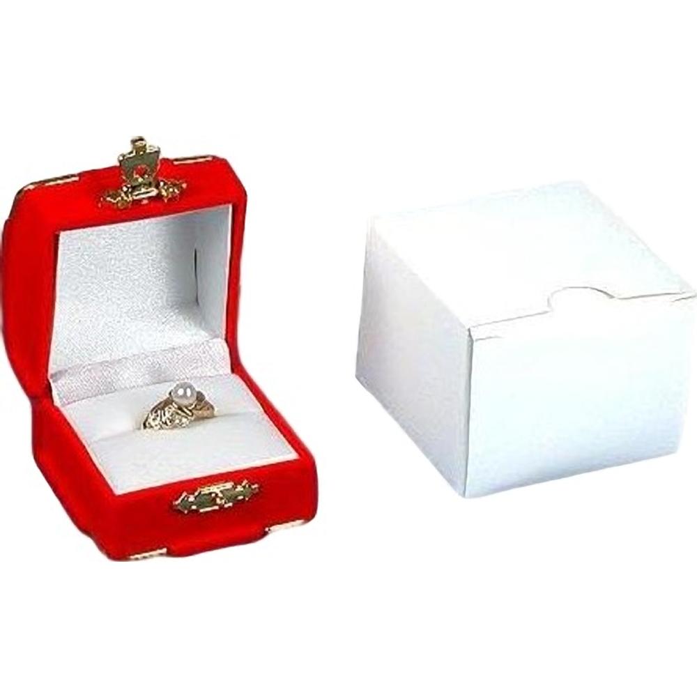 6 Red Velvet Ring Boxes With Brass Corners
