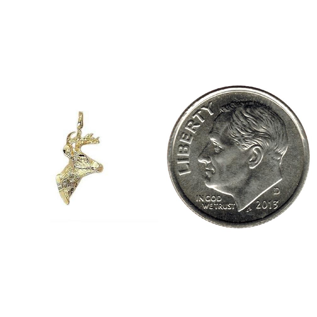 14K Gold Deer Head with Antlers Charm Pendant Jewelry 17mm