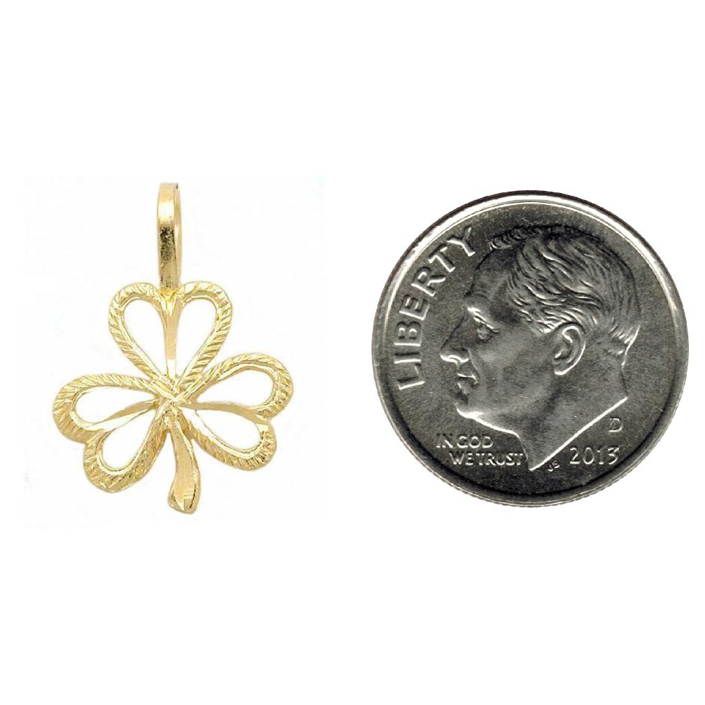 Three Leaf Clover Charm 14k Gold 17mm