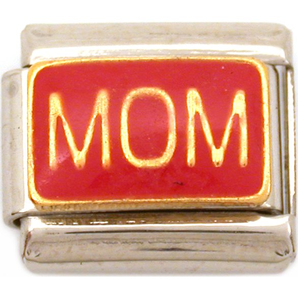 Mom Italian Charm Red Enamel Gold Plated Bracelet 9mm