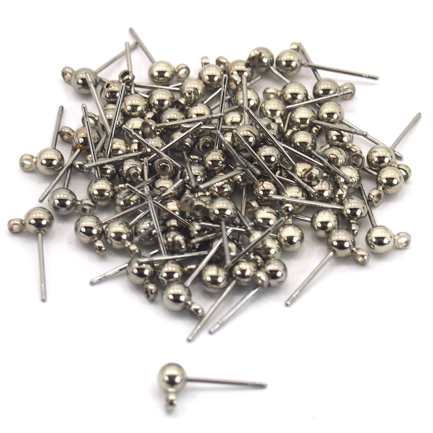 Ball Stud Earrings w/ Hoop White Plated 3.5mm 38 Pairs