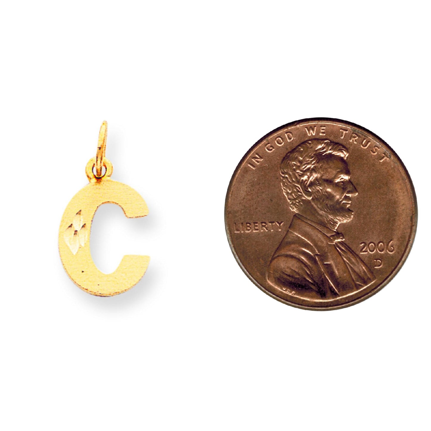 10K Yellow Gold Initial C Charm Diamond-Cut