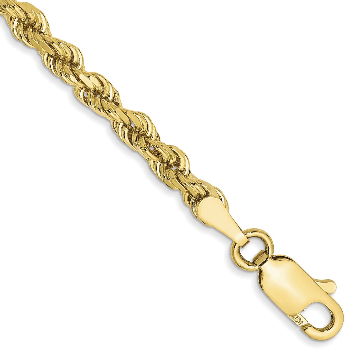 10K Gold 3mm Diamond Cut Rope Chain Bracelet