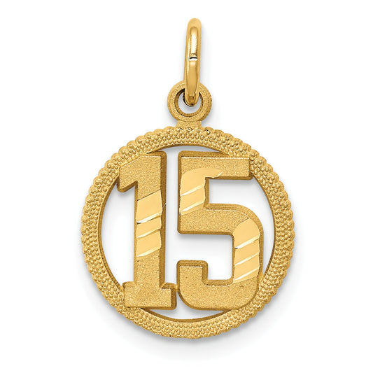 14K Gold Number 15 in Circle Charm