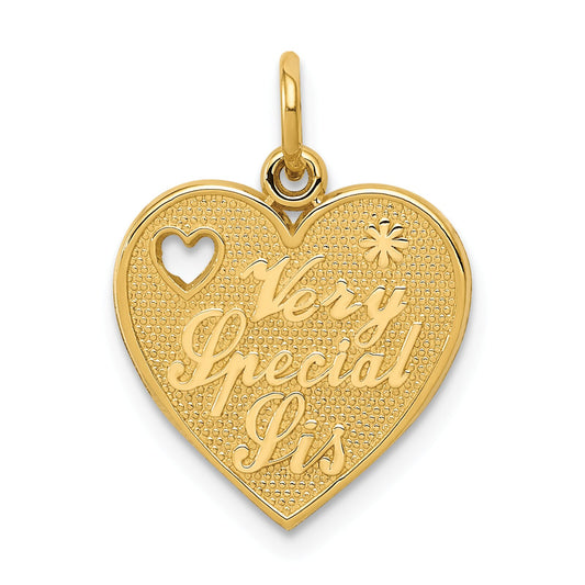 14K Gold Very Special Sis Heart Charm