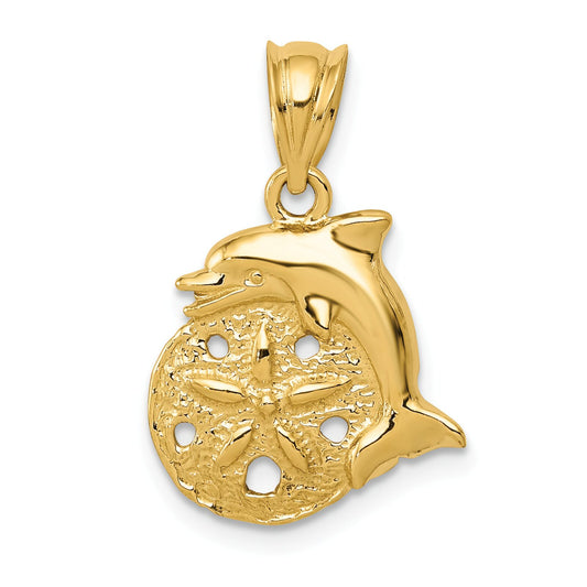14K Gold Dolphin & Sanddollar Charm
