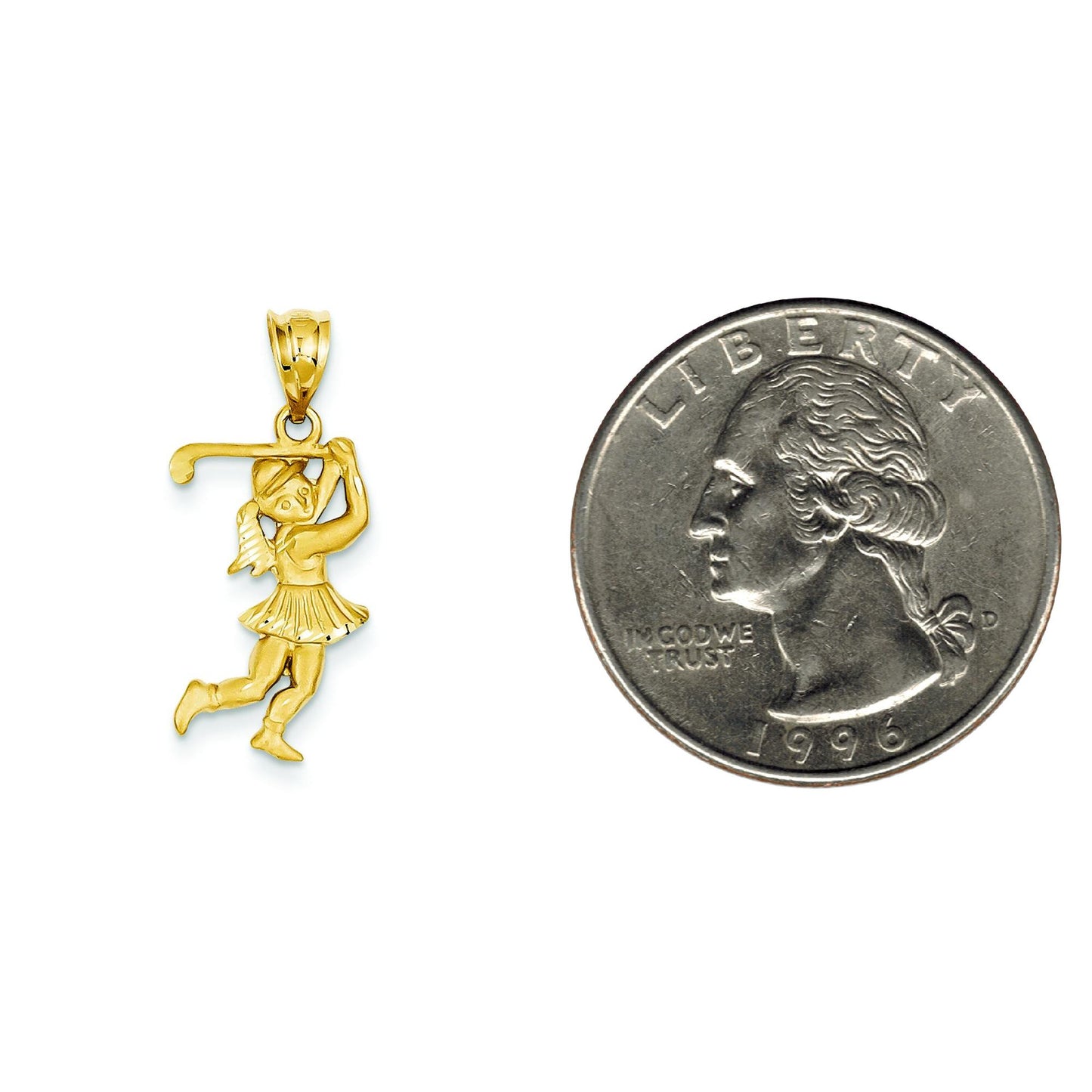 14K Gold Female Golfer Charm Diamond Cut