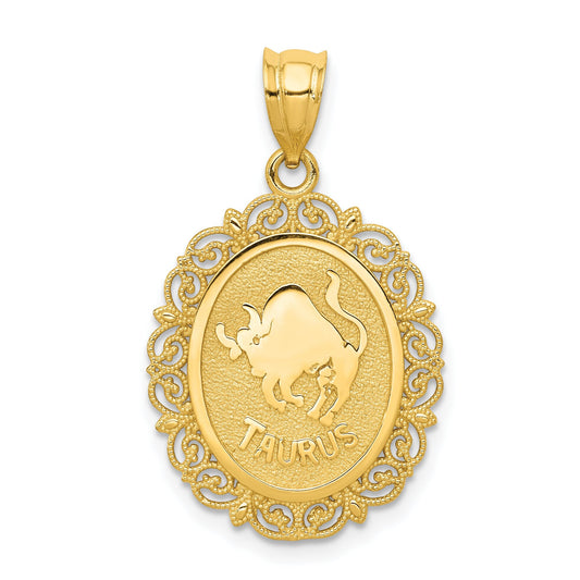 14K Gold Taurus Zodiac Oval Charm
