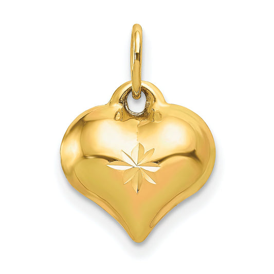 14K Gold Puffed Heart Charm Diamond Cut
