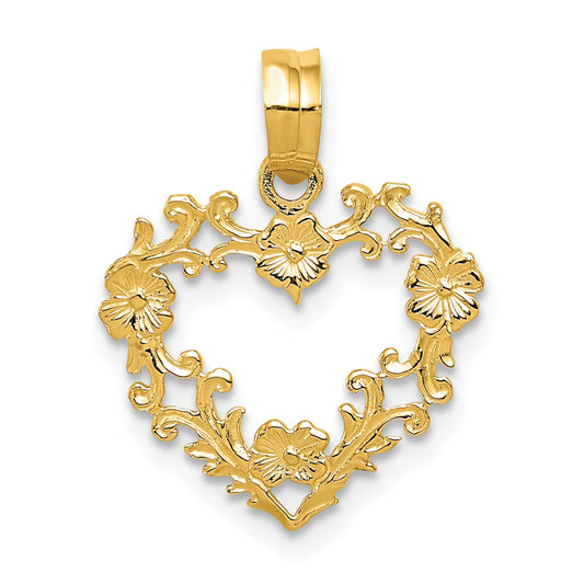 14K Gold Flower Heart Charm