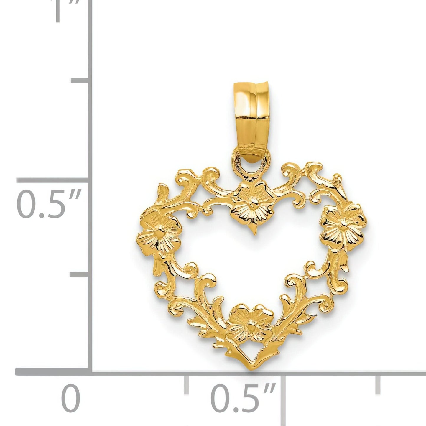 14K Gold Flower Heart Charm