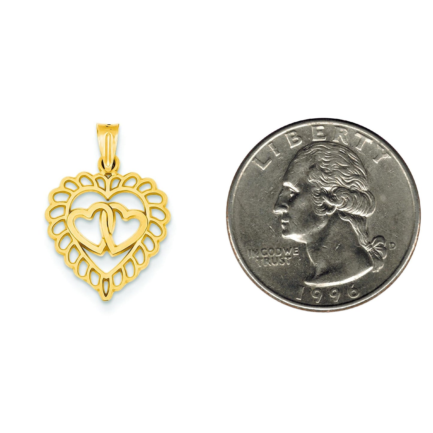 14K Gold Double Hearts in Heart Charm