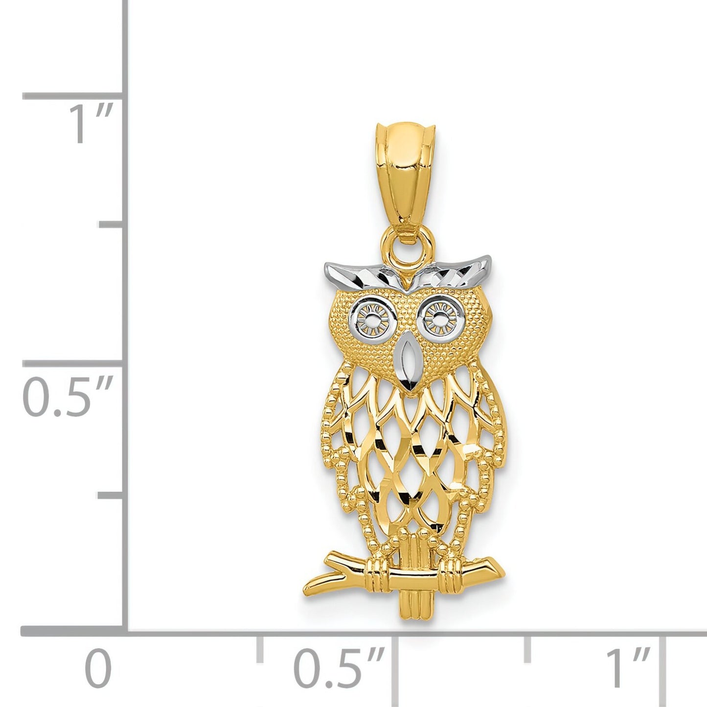 14K Two Tone Gold Owl Charm
