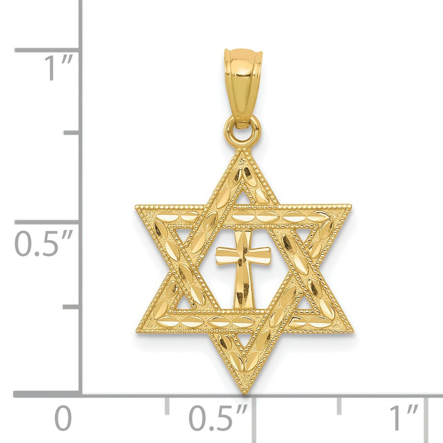 Solid 14k Yellow Gold Diamond Cut Star of David w/Cross Crucifix Pendant (26mm x 16mm)