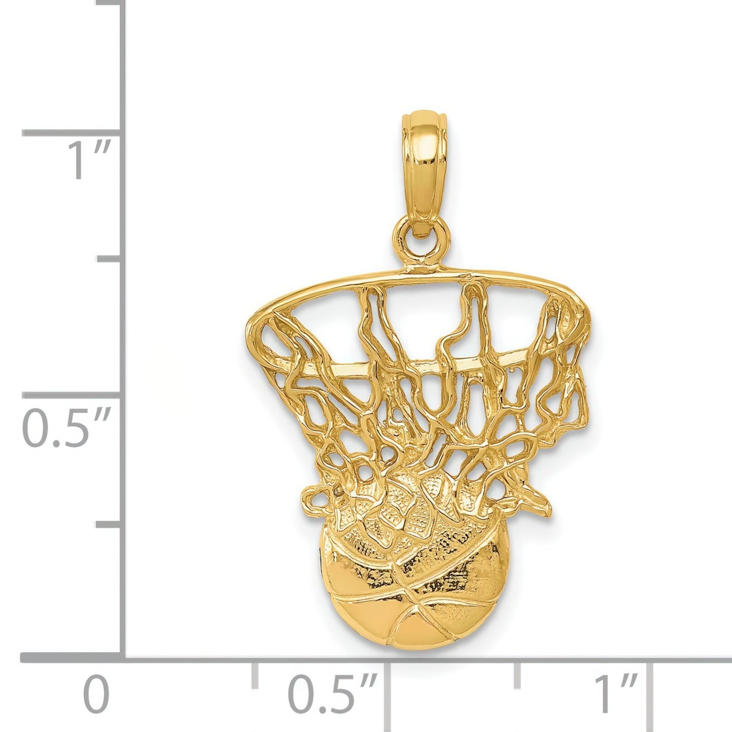 14K Gold Swoosh Basketball & Hoop Charm Sports Pendant