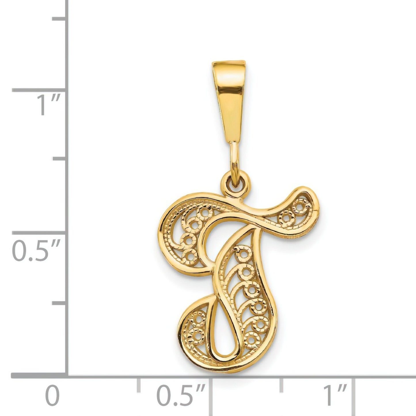 14K Gold Filigree Initial T Charm