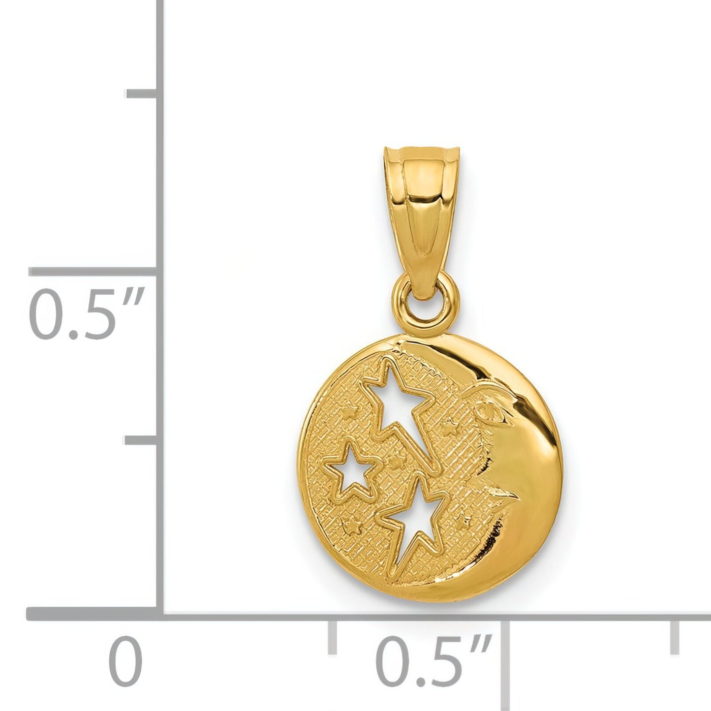 14K Gold Moon with Three Stars Pendant