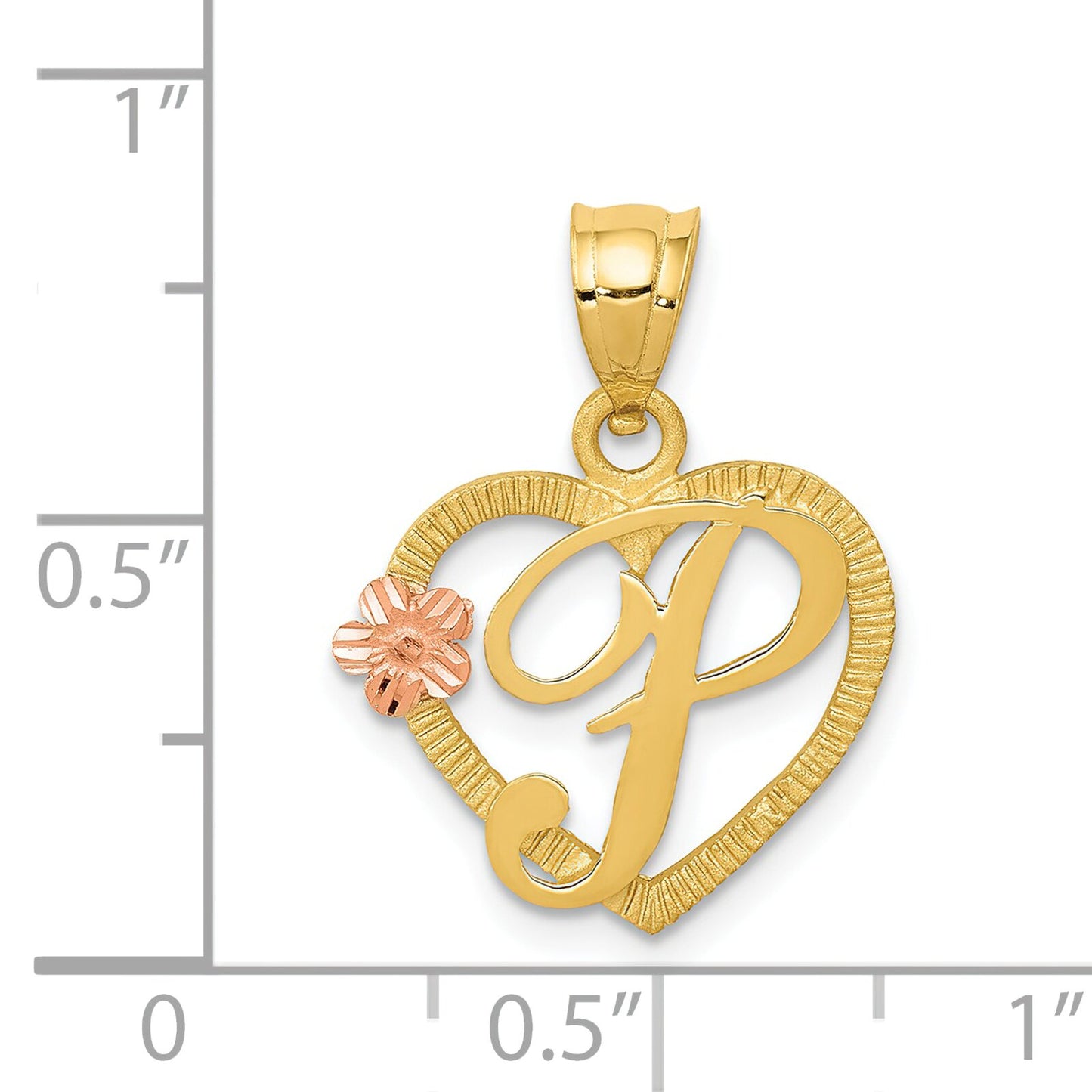 14K Two Tone Gold Initial P Heart Charm