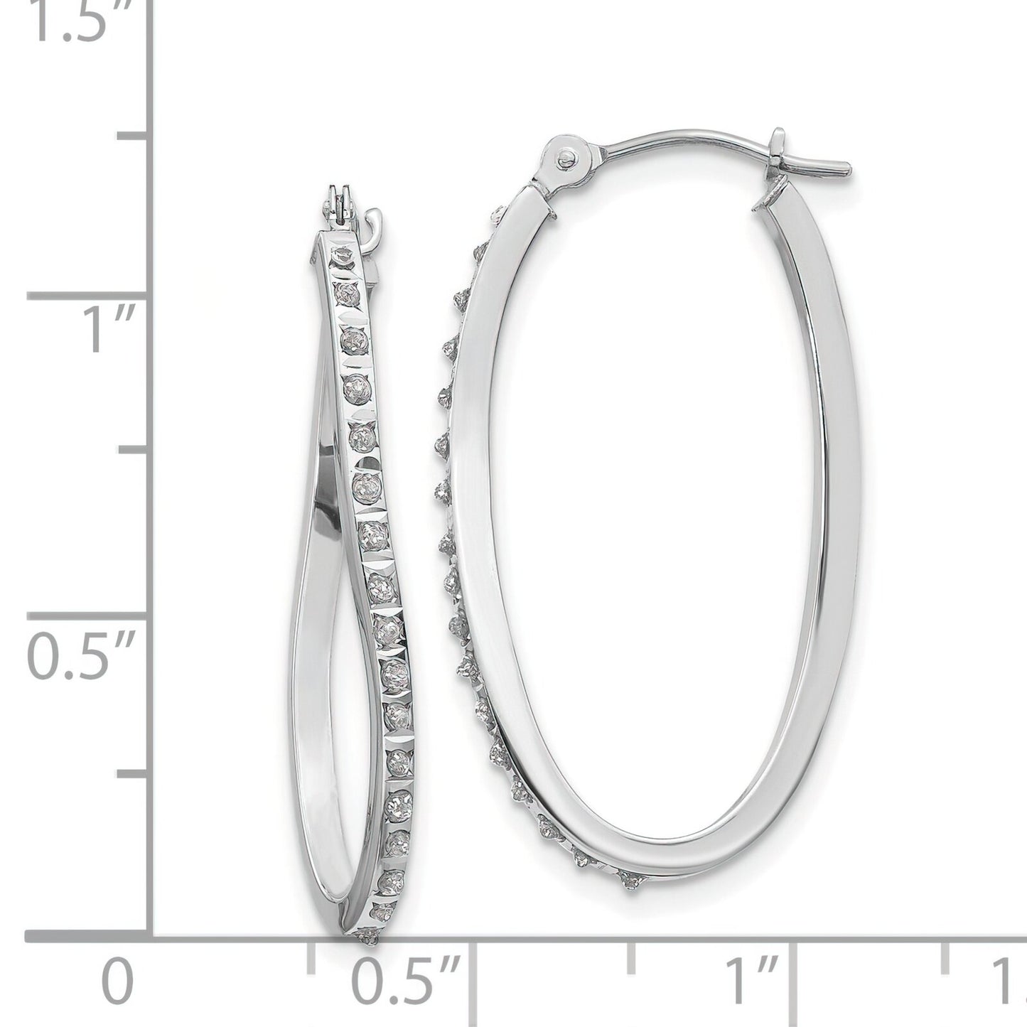 14K White Gold Diamond Hoop Earrings with Blue Jewelery Gift Box