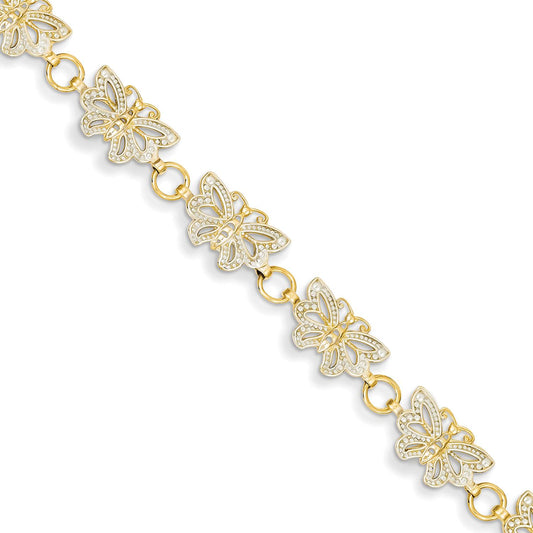 14K Two Tone Gold Butterfly Bracelet Jewelry 7"