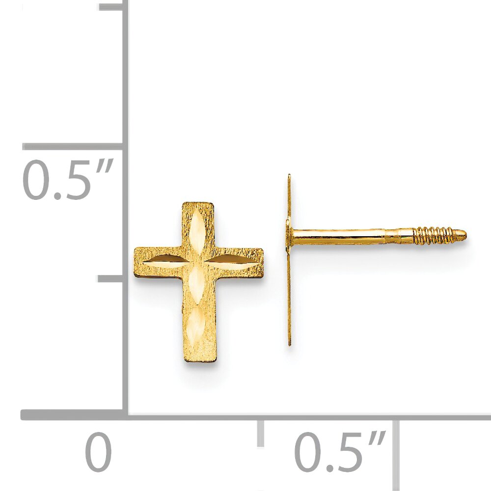 14K Gold Childrens Diamond Cut Cross Earrings