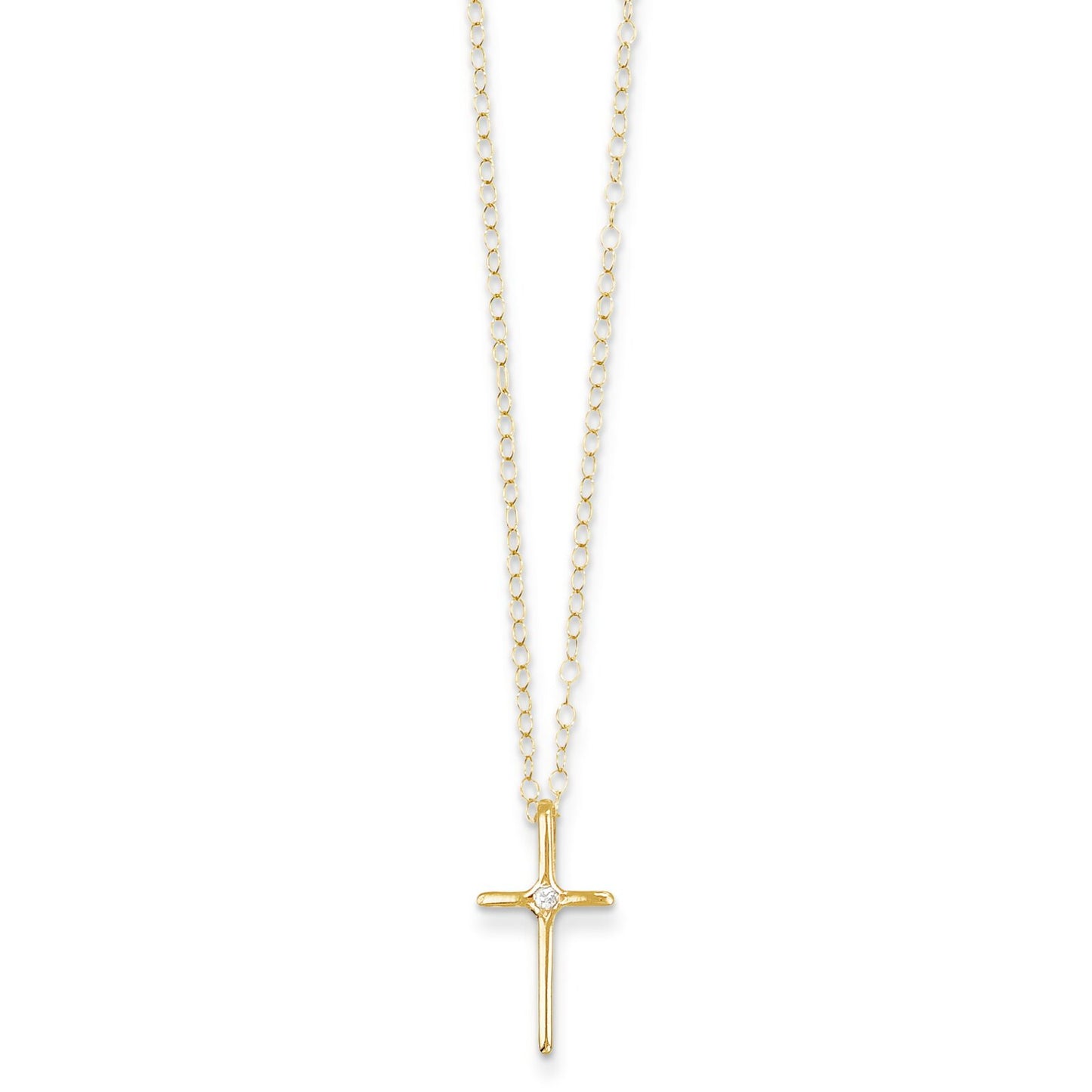 14K Gold .01cttw Diamond Cross Children's Necklace 15"