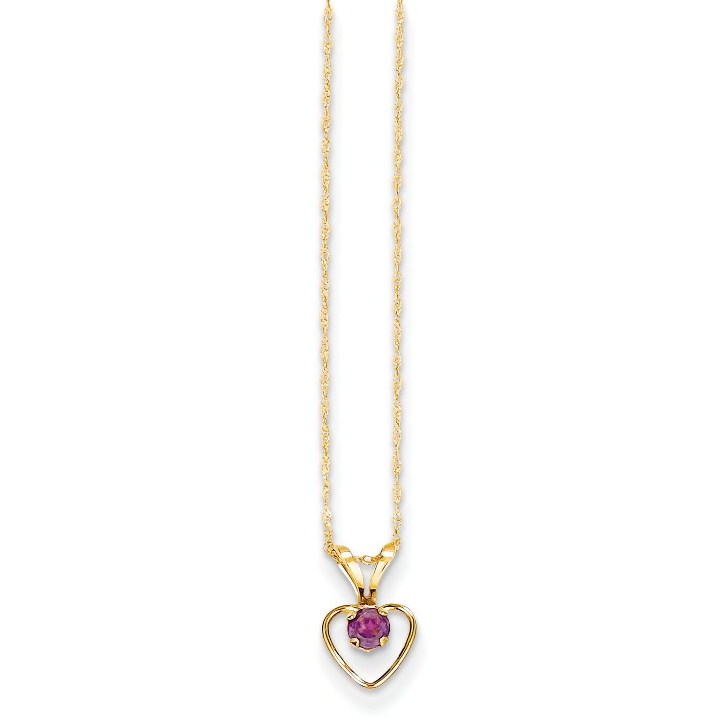 14K Gold 3mm Rhodalite Garnet Heart Children's Birthstone Necklace 15"