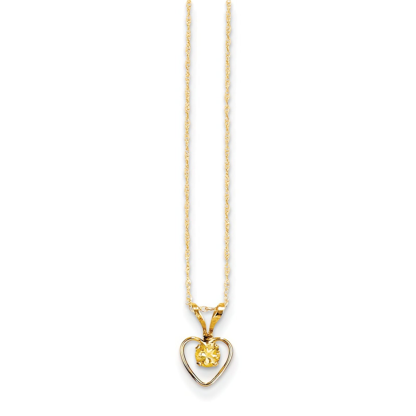 14K Gold 3mm Citrine Heart Children's Birthstone Necklace 15"