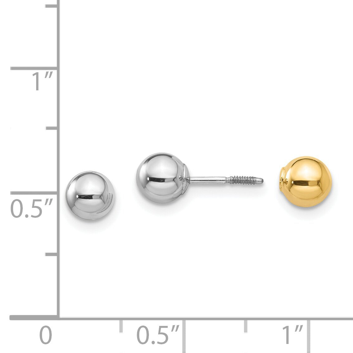 14K Two Tone Gold Childrens Reversible Ball Screw Earrings