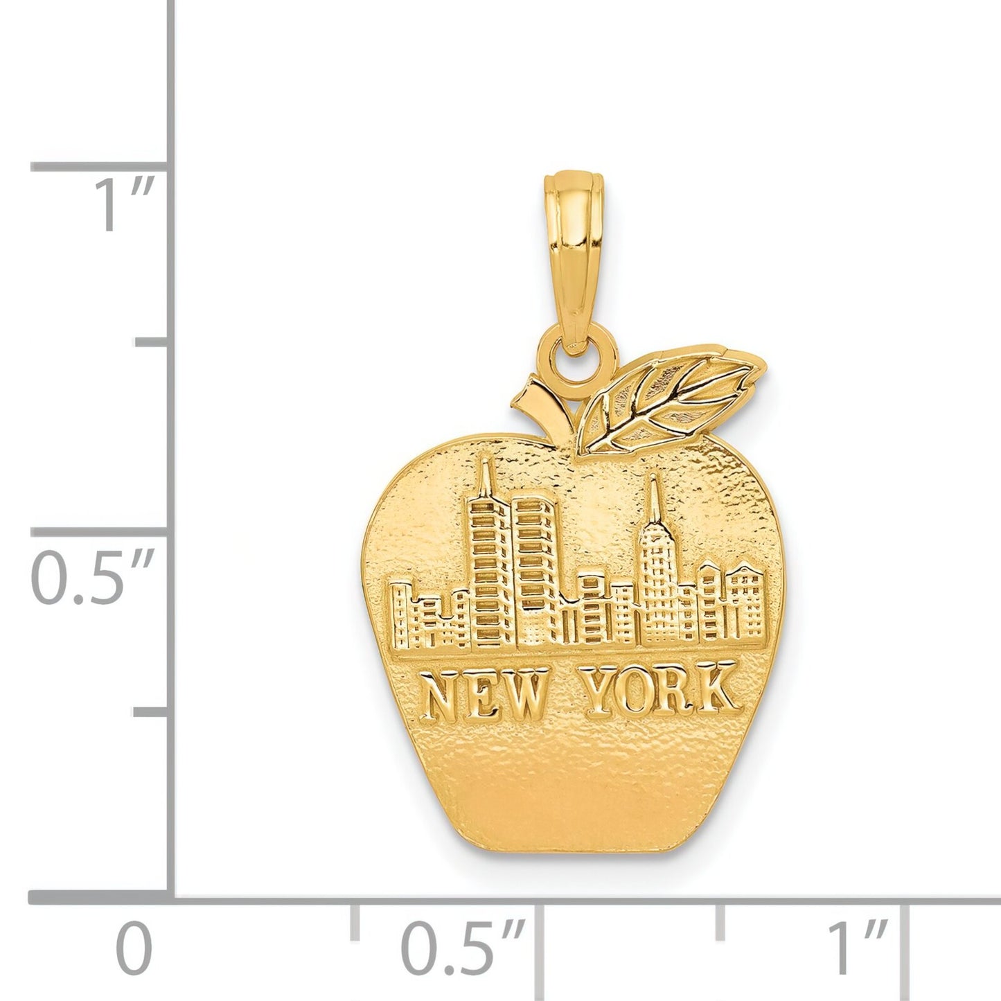 14K Gold New York Skyline on Small Apple Pendant