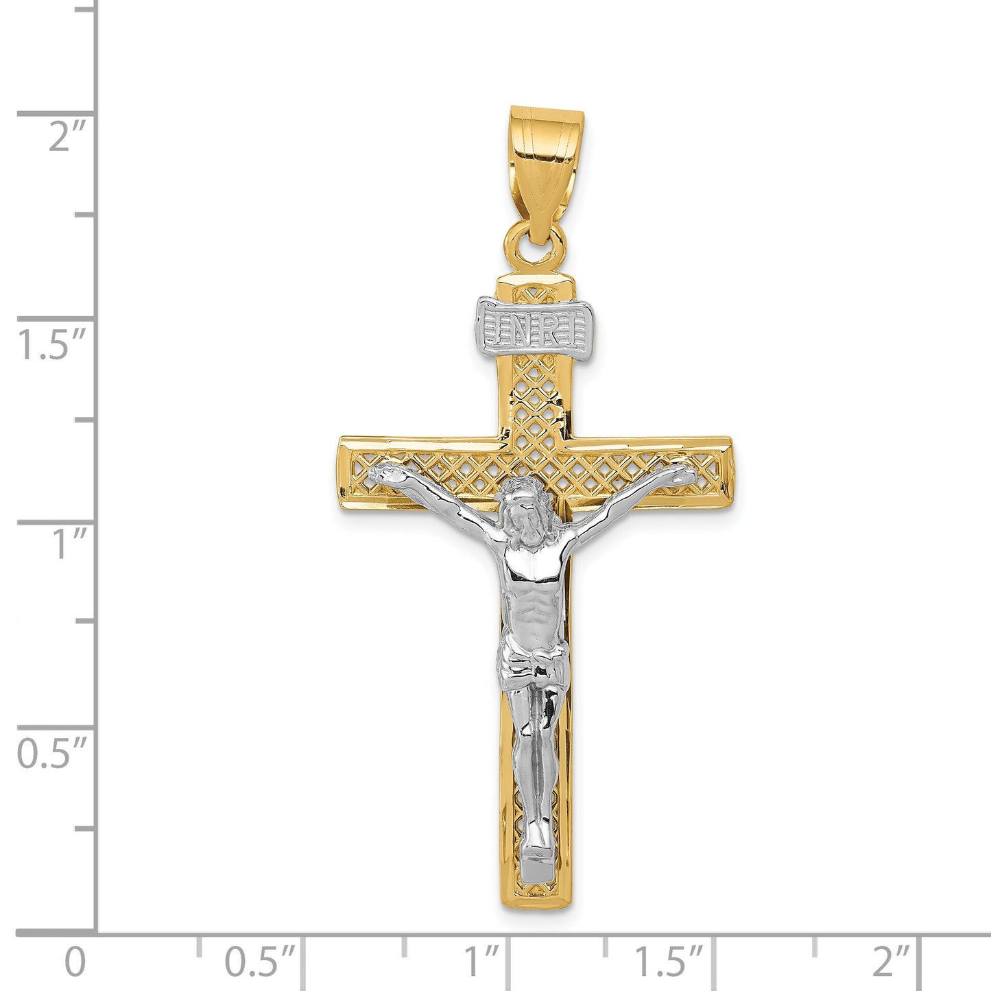 14K Two Tone Gold INRI Crucifix Pendant