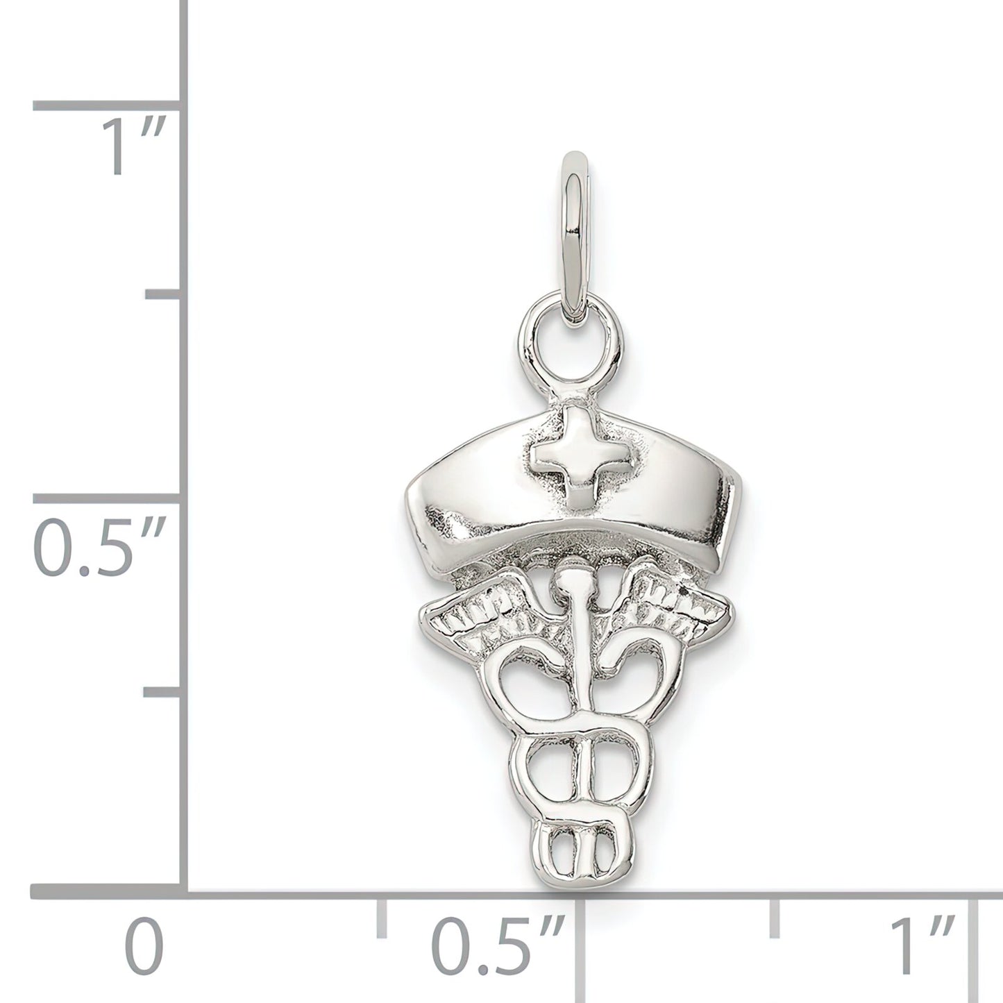 Sterling Silver Nurse Hat & Caduceus Charm Pendant