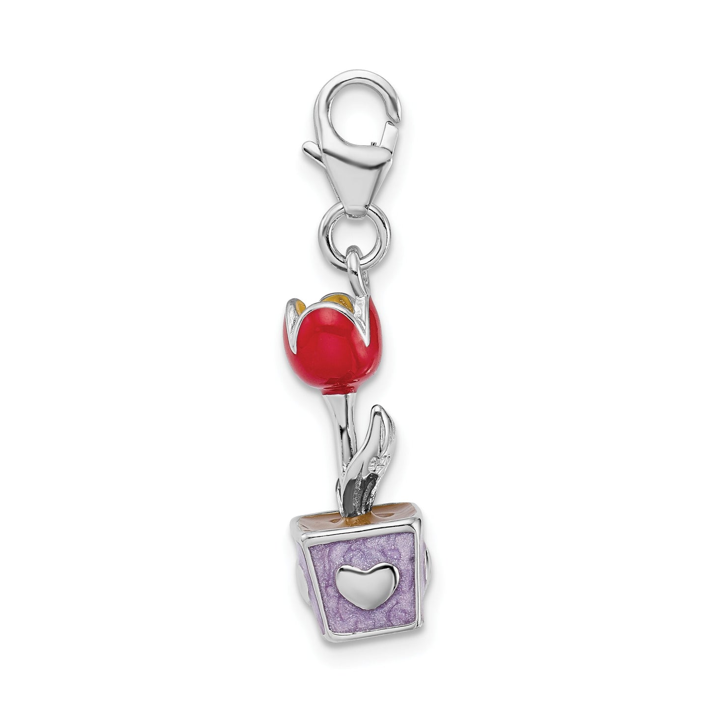 Sterling Silver Enameled Tulip Lobster Clasp Charm
