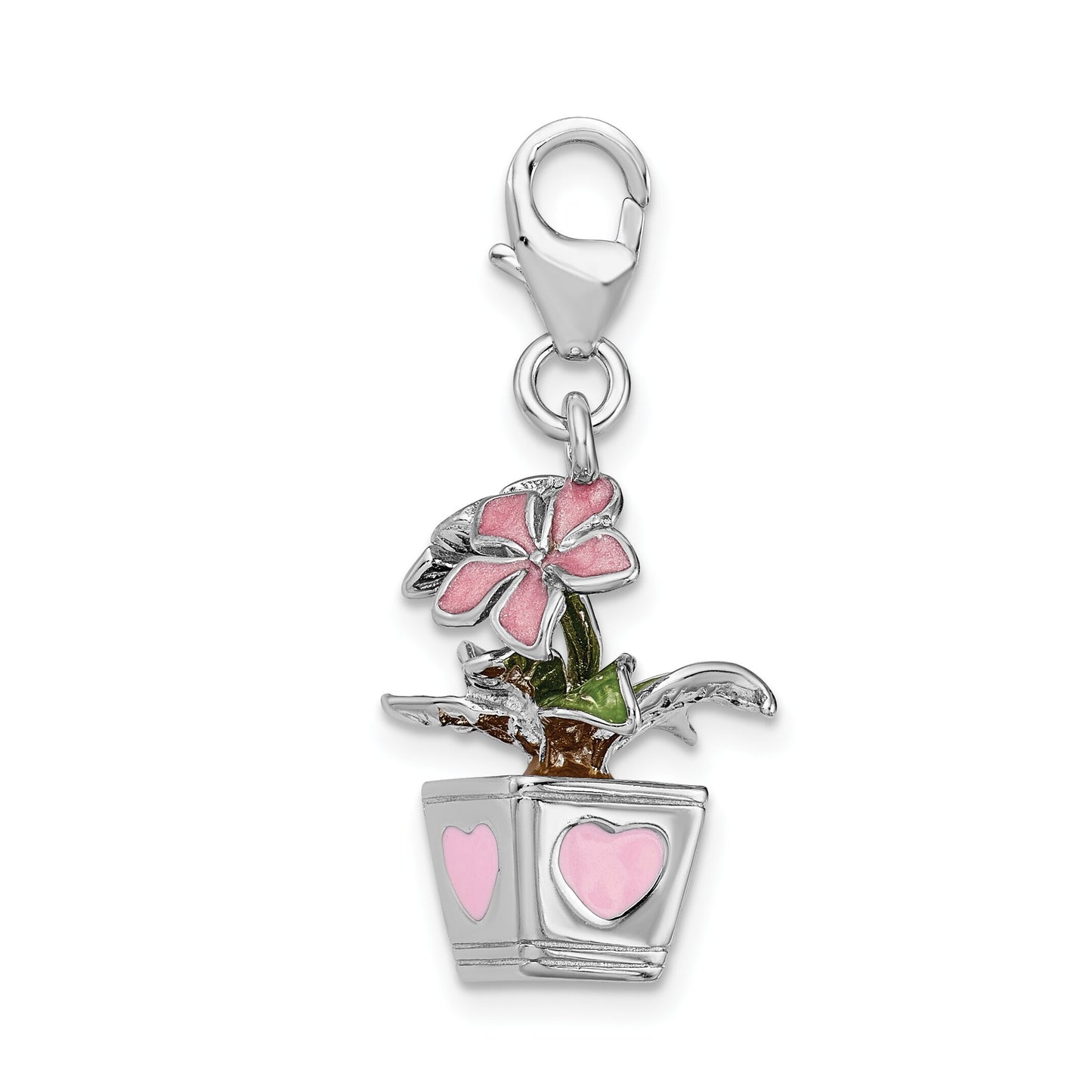 Sterling Silver Enameled Flower Lobster Clasp Charm