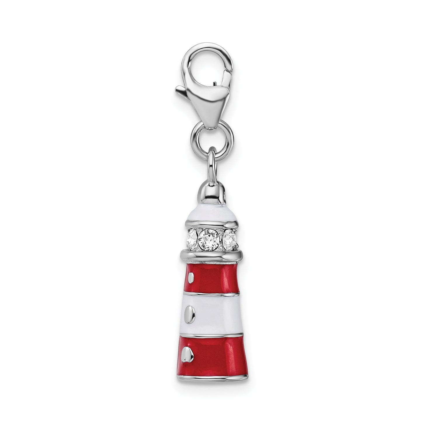 Sterling Silver Lighthouse Charm Made With Swarovski Crystals