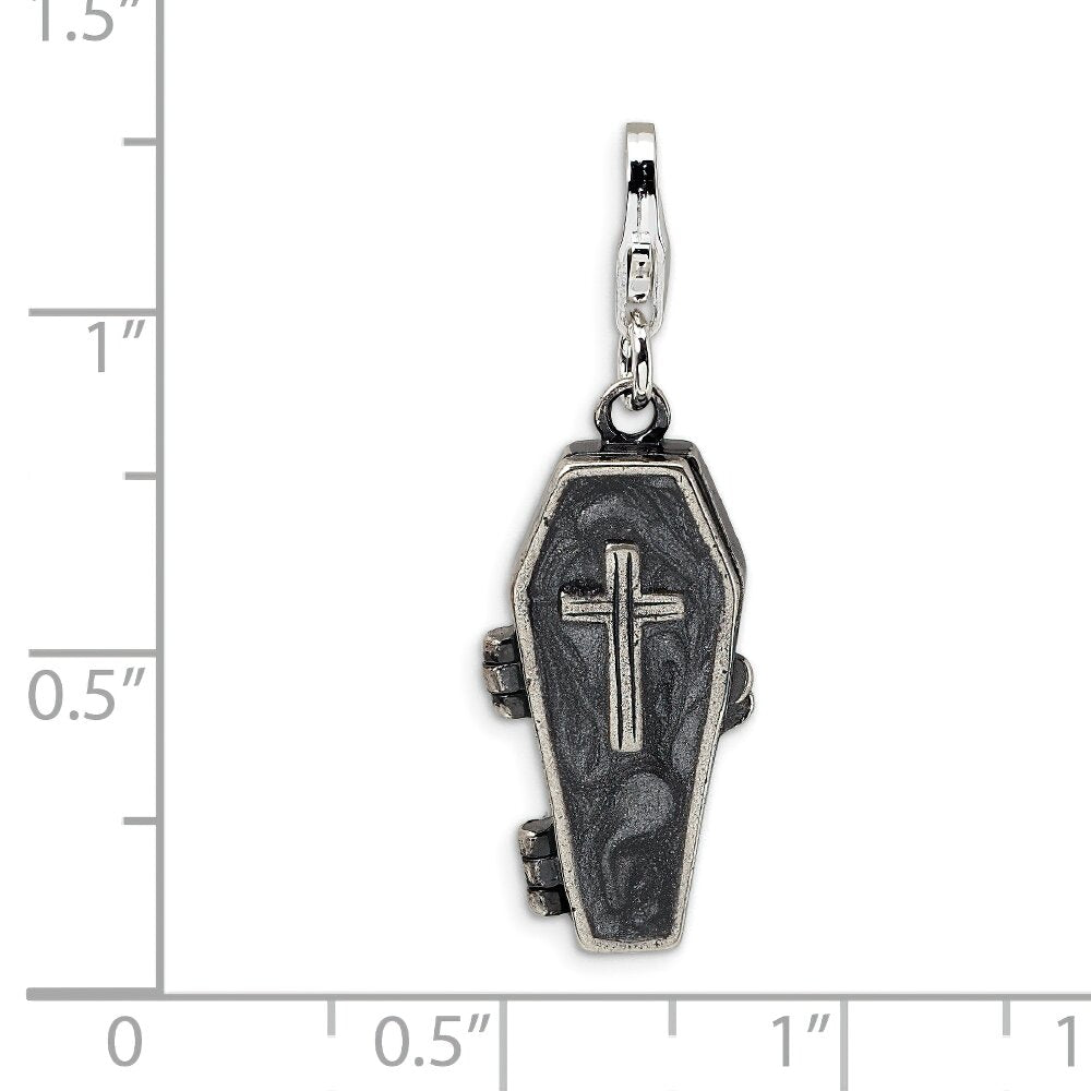 Sterling Silver Skeleton in Casket Lobster Clasp Charm