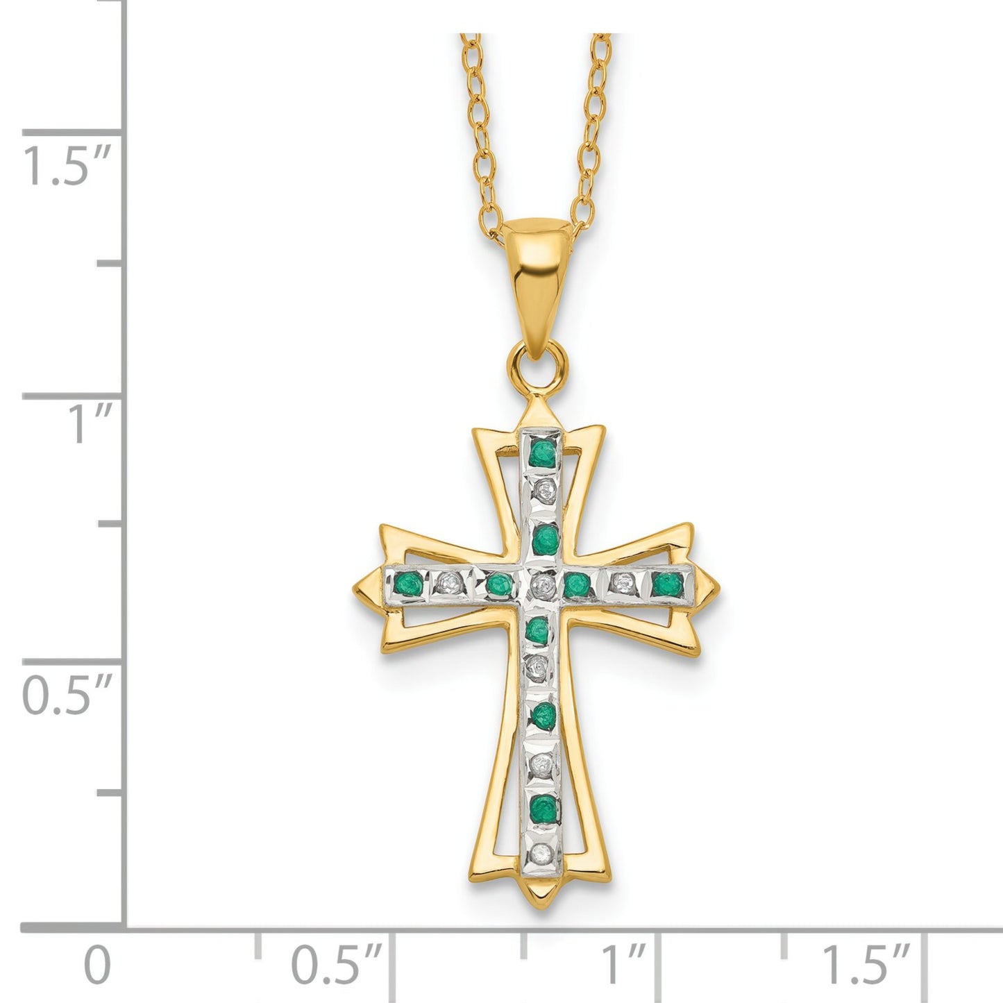 Ster Silver Gold Plated IJ| Diamond & Emerald Cross Pendant