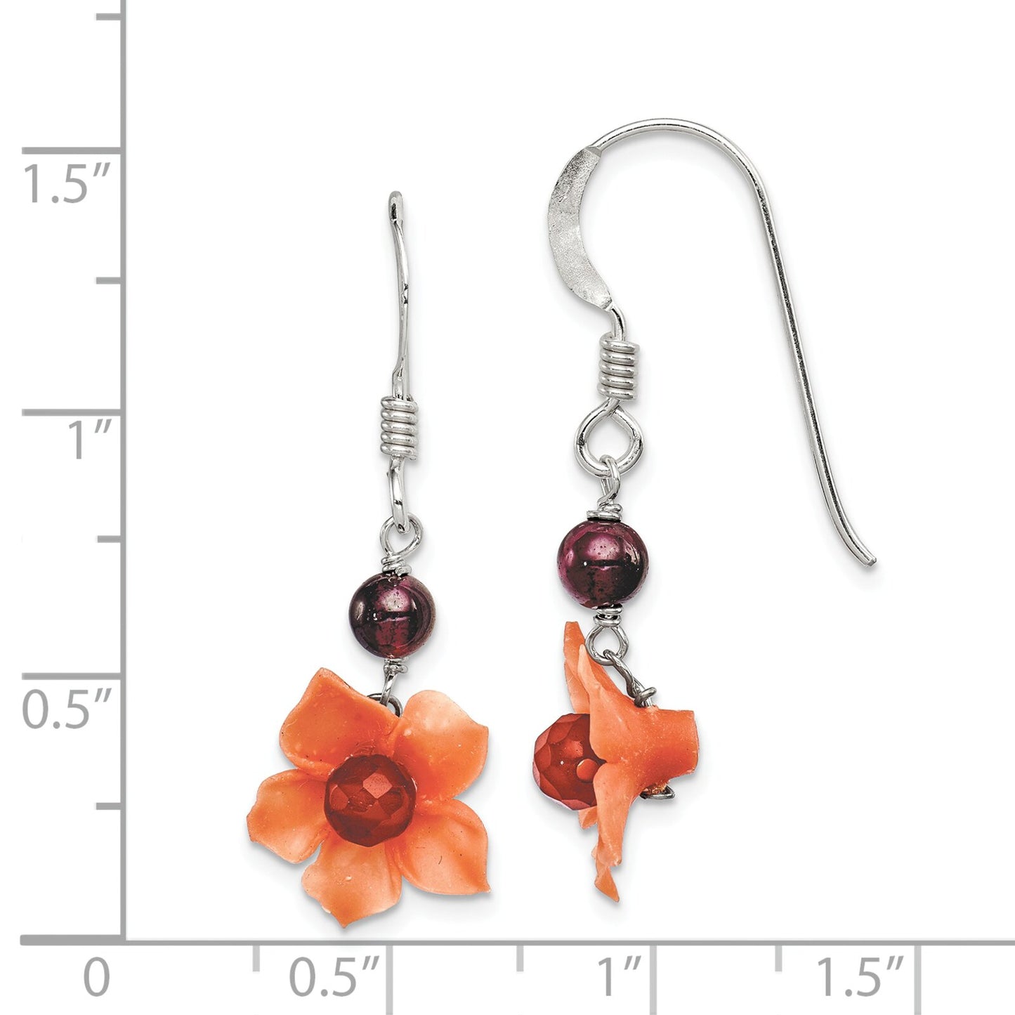 Sterling Silver Garnet & Carnelian Flower Earrings