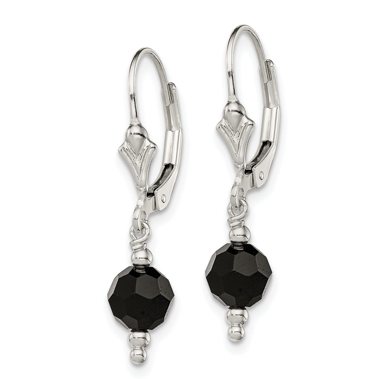 Sterling Silver Black Crystal Leverback Earrings