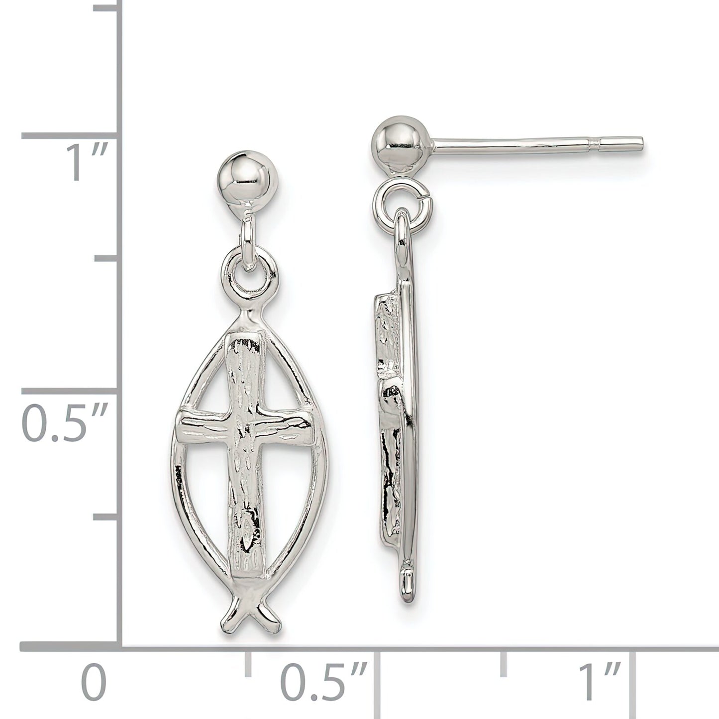 Sterling Silver Ichthus Fish Cross Earrings Jewelry