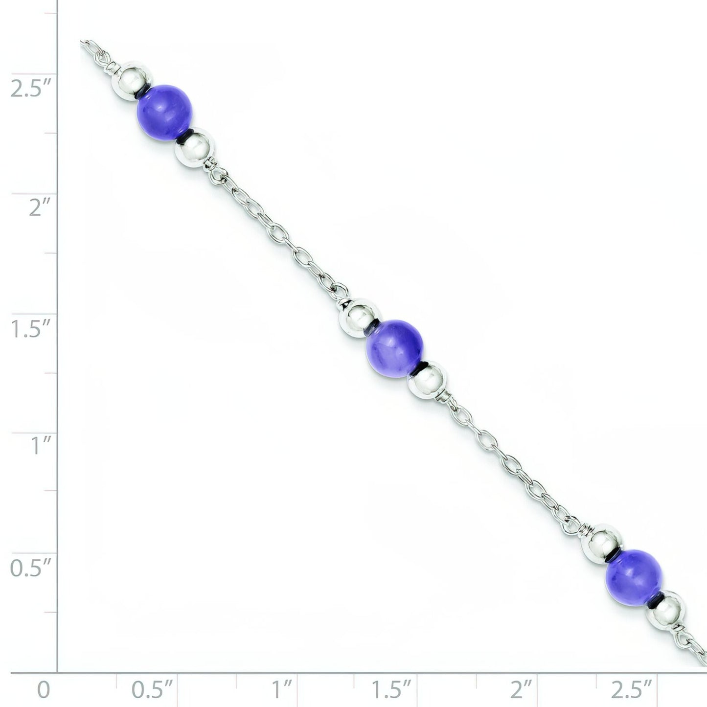 Sterling Silver Beaded Lavender Jade Anklet 9"
